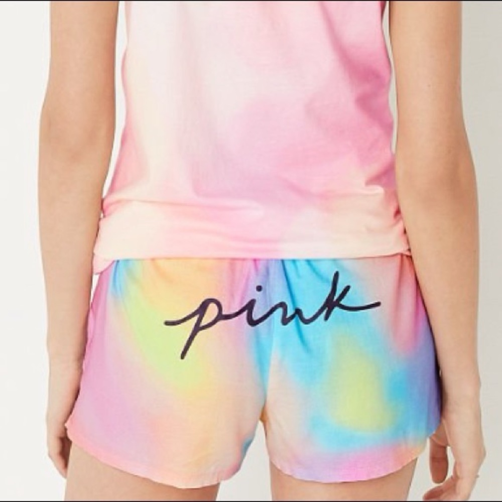 Victorias Secret Pink Flannel Sleep Boxy Short Rainbow Tie Dye